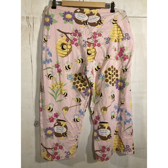 Nick & Nora Save the Bees Set Size L Pink Pajamas Capri Pants Honey - Picture 4 of 7